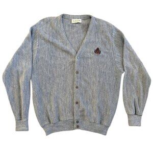 VINTAGE 90s IZOD Crest Indie Grandpa Blue Cardigan Sweater Large